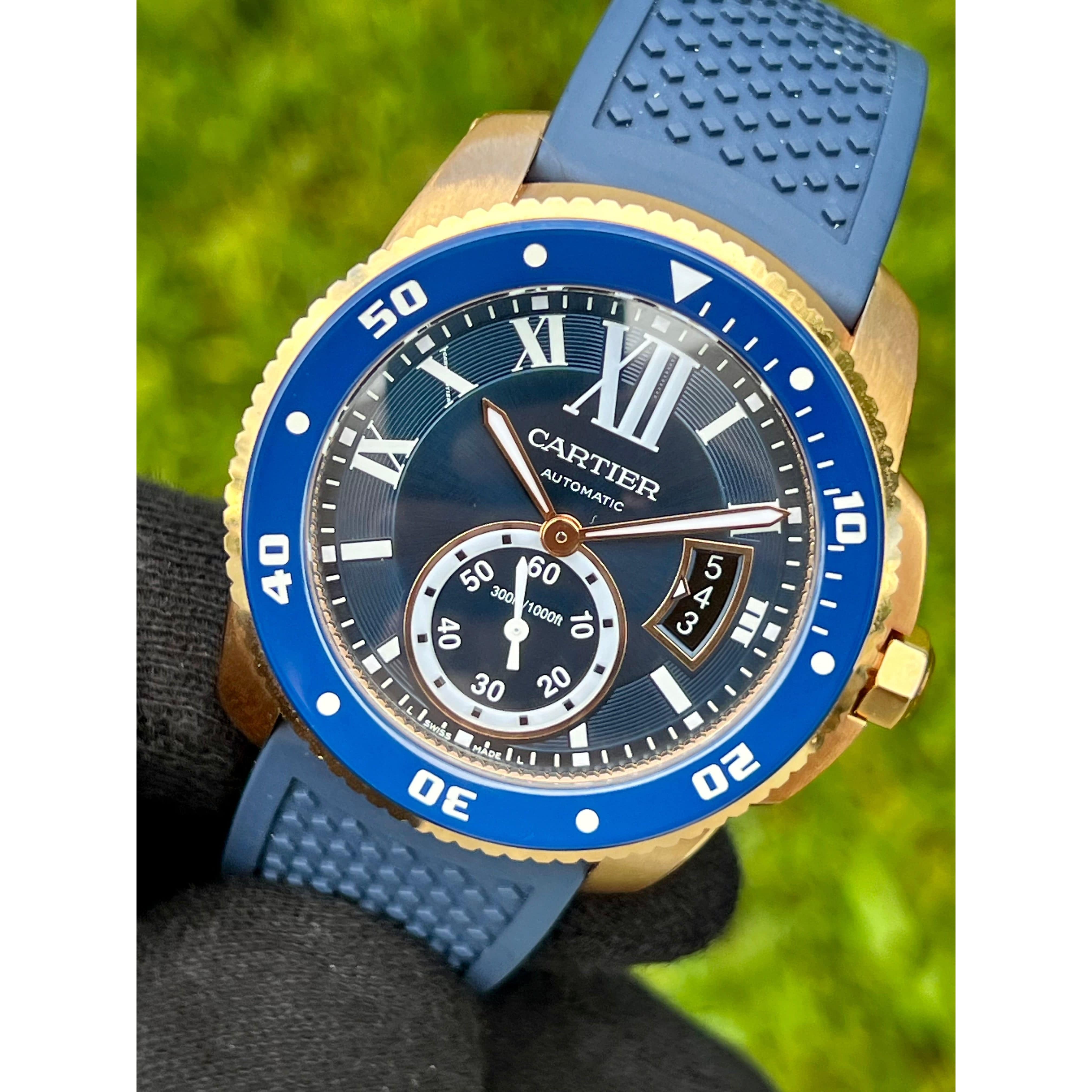 Calibre De Cartier Diver 18k Rose Gold Blue Dial 42mm – Impressive