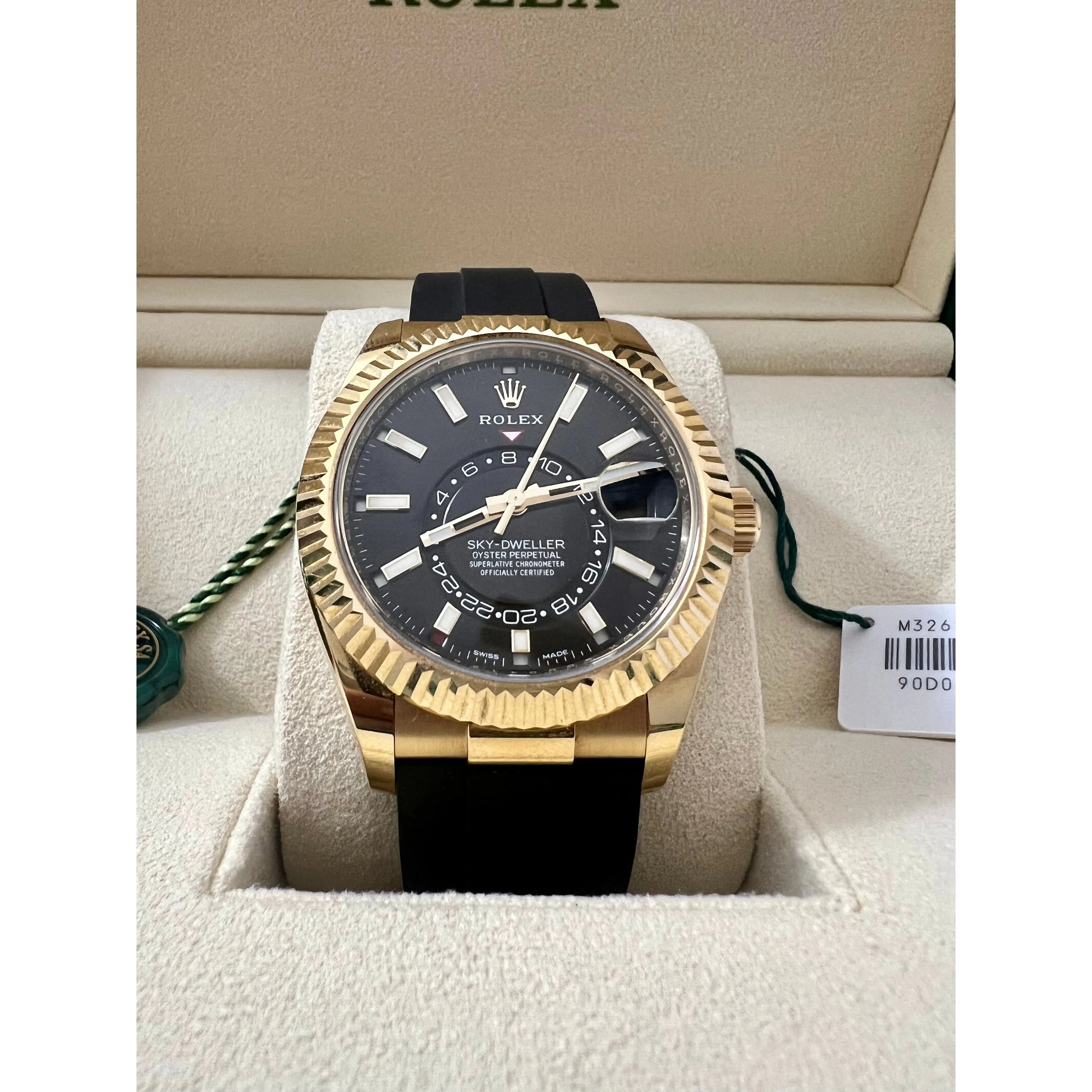 Rolex Watches 2022 Sky-Dweller Yellow Gold Black Dial Oysterflex Box and Papers 326238