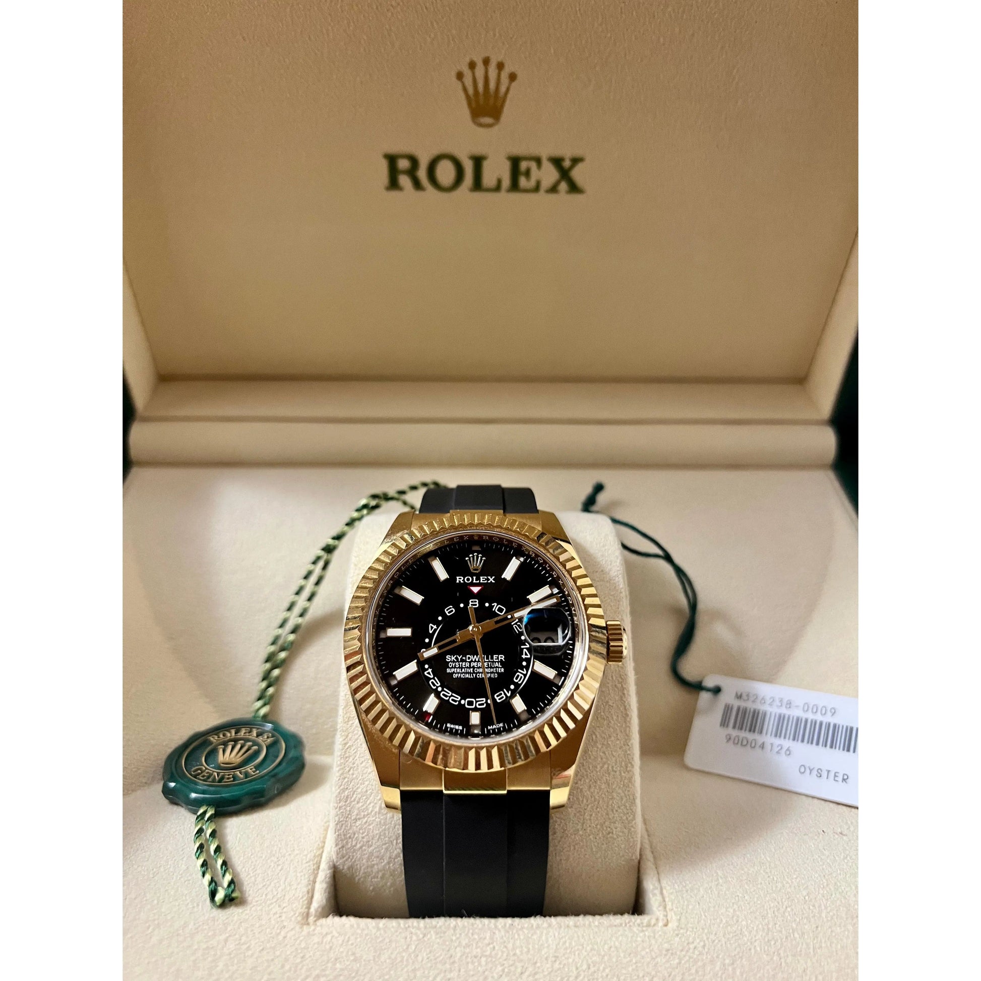 Rolex Watches 2022 Sky-Dweller Yellow Gold Black Dial Oysterflex Box and Papers 326238