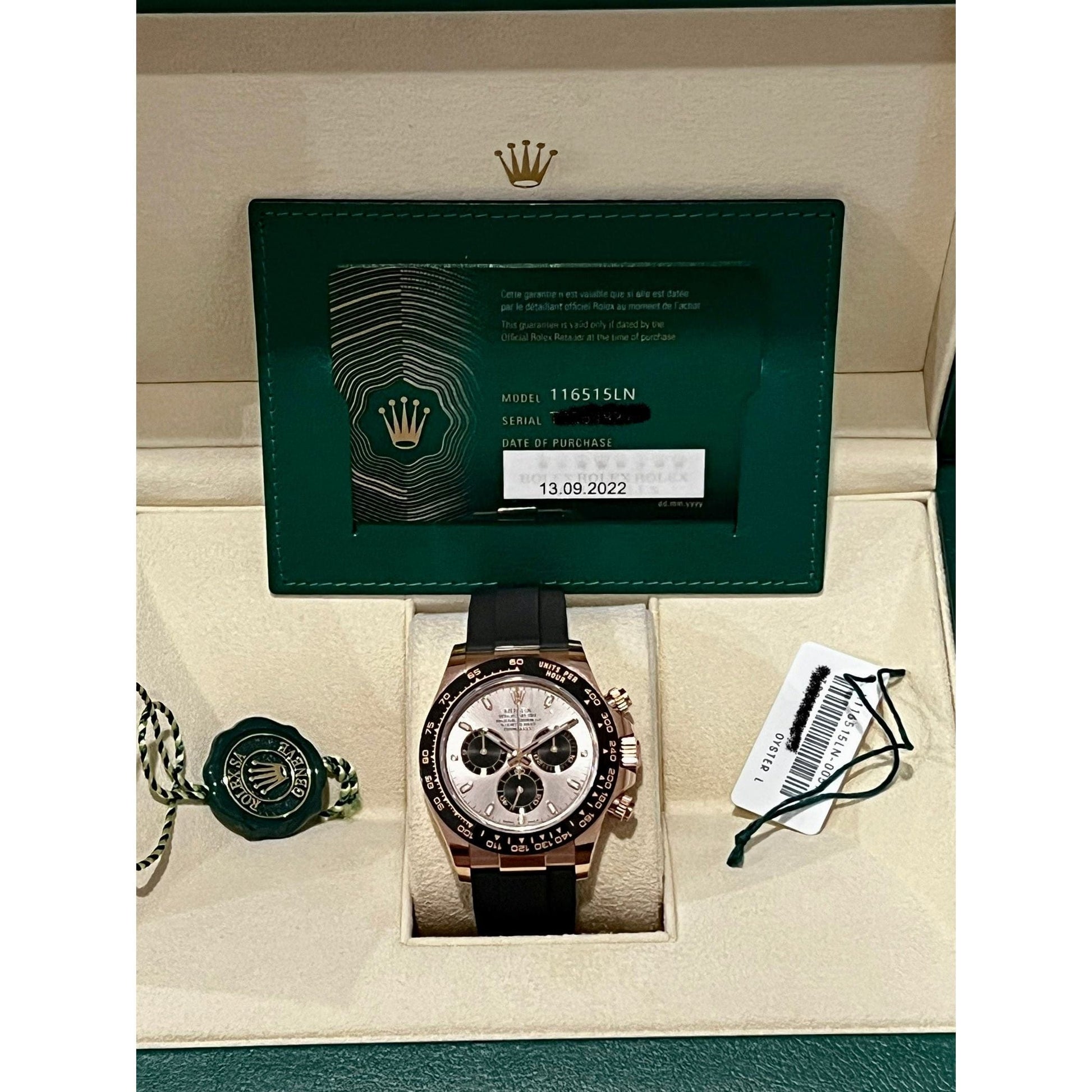 Rolex Watches Daytona Rose Gold Sundust Dial Oysterflex Box and Papers 116515LN