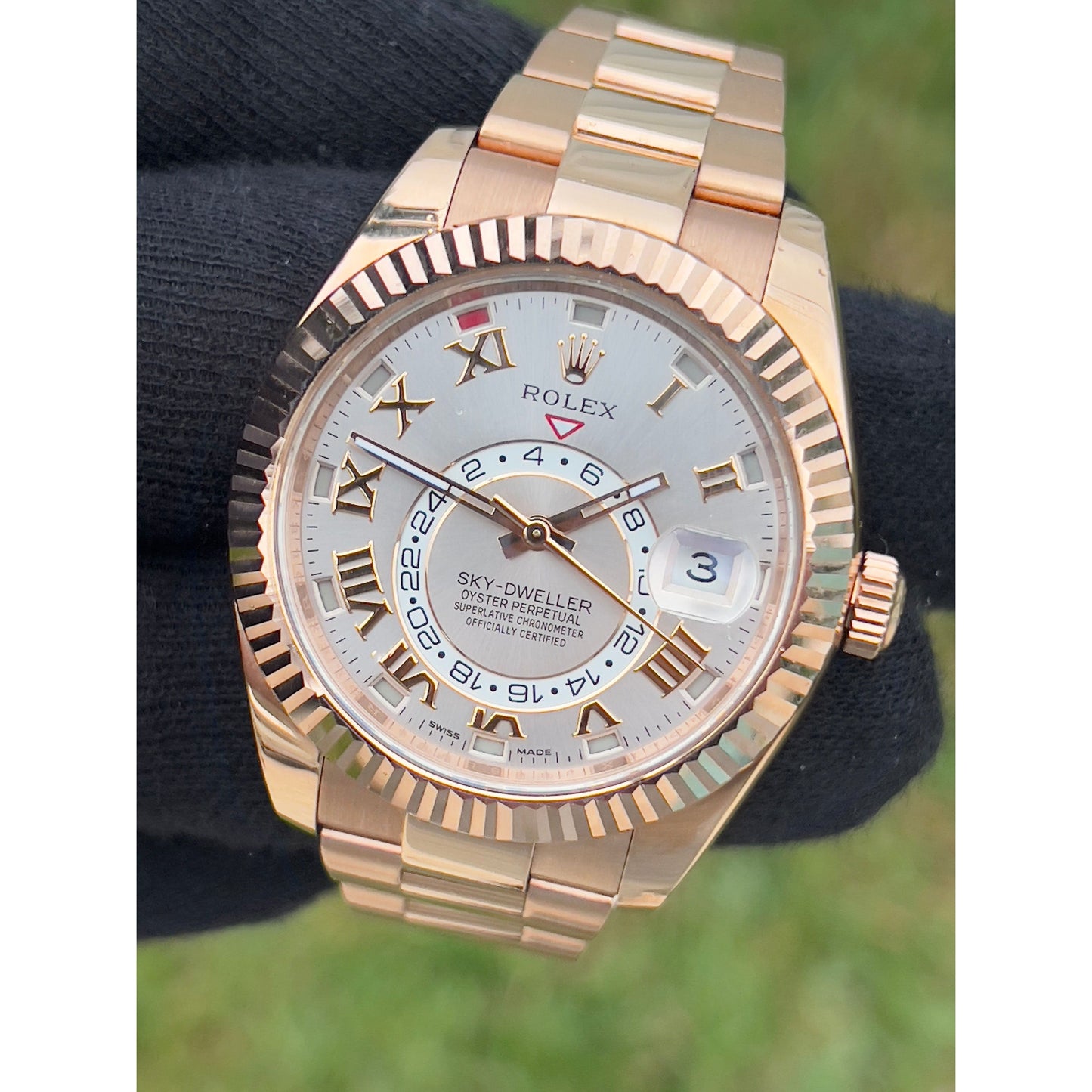 Rolex Watches Rolex Sky-Dweller Rose Gold Sundust Dial 326935 Box and Papers Mint Condition